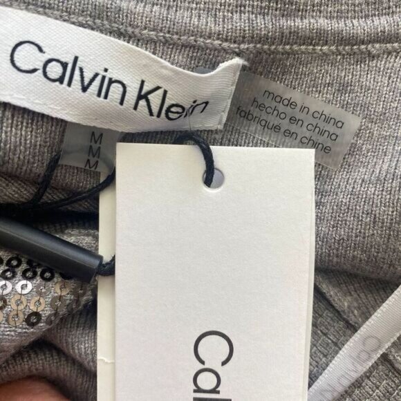 Calvin Klein Women's Shirt V-Neck Long Sleeve Sequin Collared Gray Size M New - Picture 10 of 14